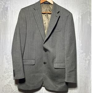 Ralph Lauren LRL Sport Coat 39L 100% Wool Gray Herringbone Suit Blazer Professor